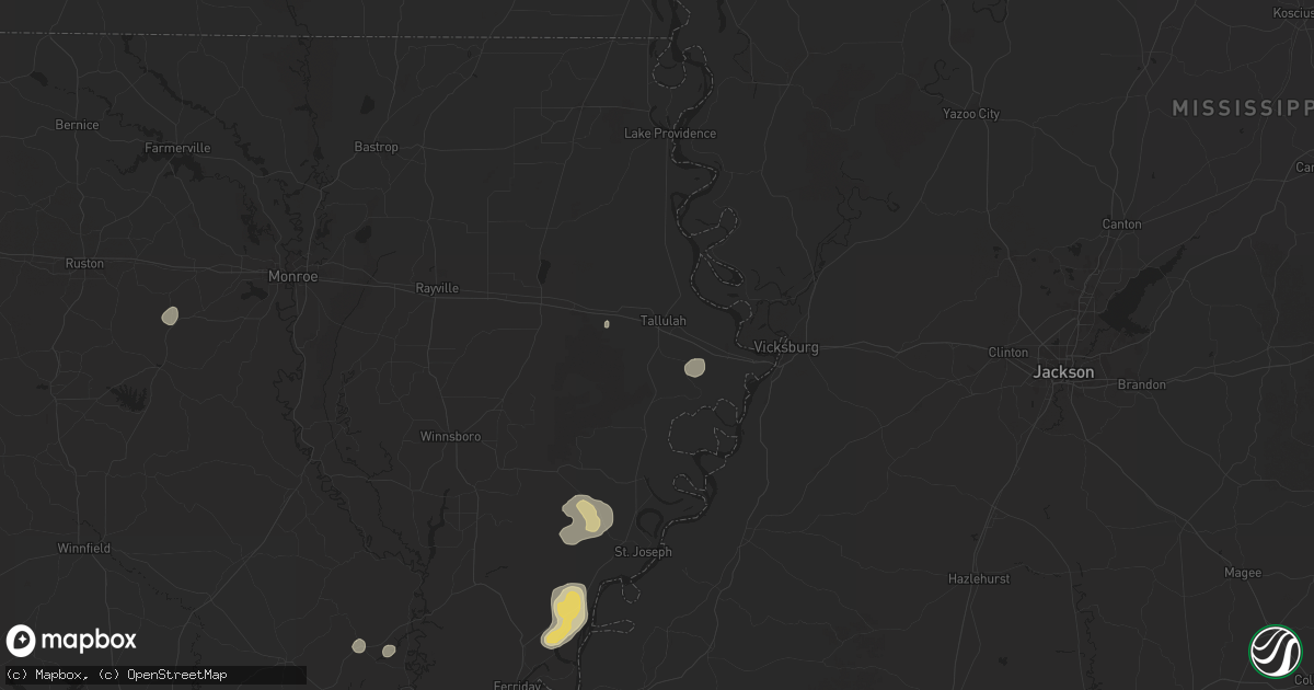 Hail map in Tallulah, LA on August 14, 2025