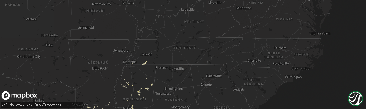 Hail map in Tennessee on August 14, 2025