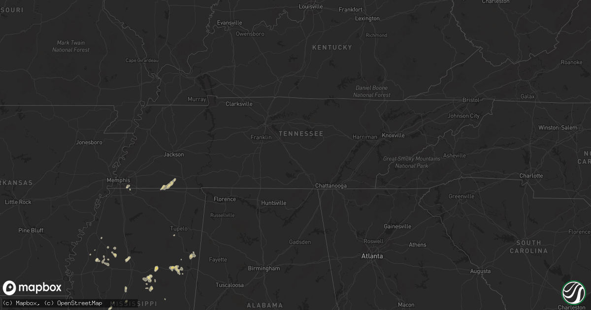 Hail map in Tennessee on August 14, 2025
