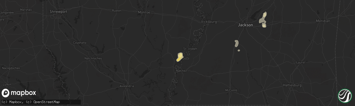 Hail map in Waterproof, LA on August 14, 2025