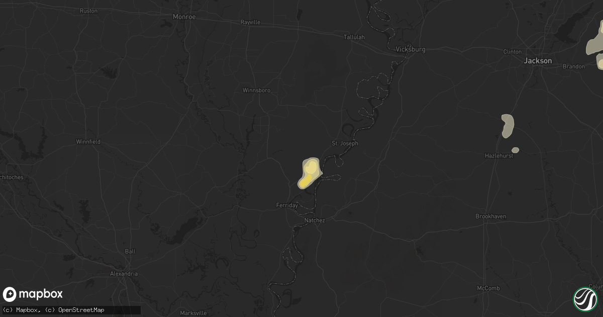 Hail map in Waterproof, LA on August 14, 2025
