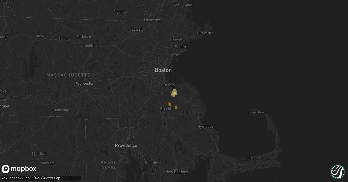 Hail map in Weymouth, MA on August 14, 2025