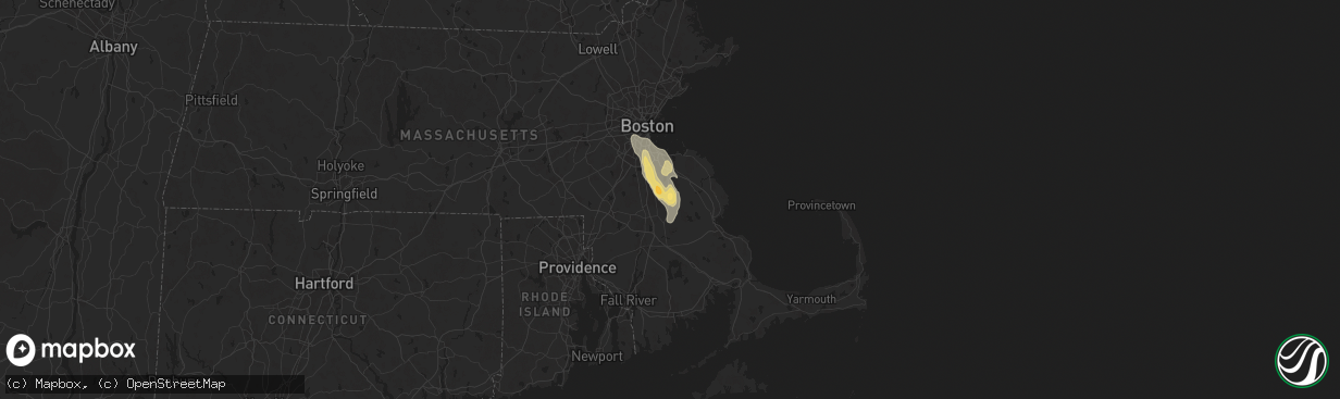 Hail map in Whitman, MA on August 14, 2025