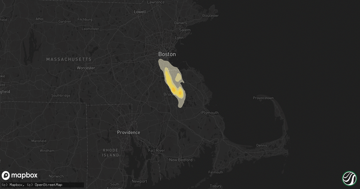 Hail map in Whitman, MA on August 14, 2025