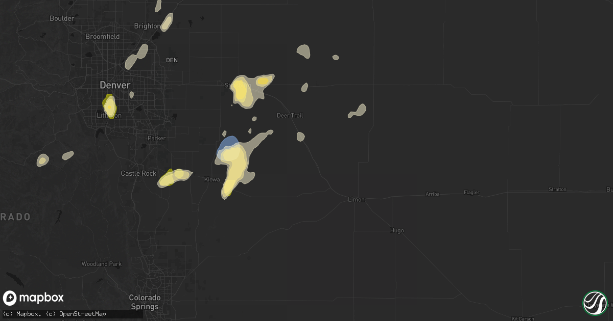 Hail map in Agate, CO on August 14, 2026
