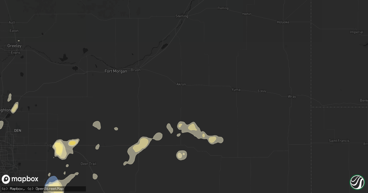Hail map in Akron, CO on August 14, 2026