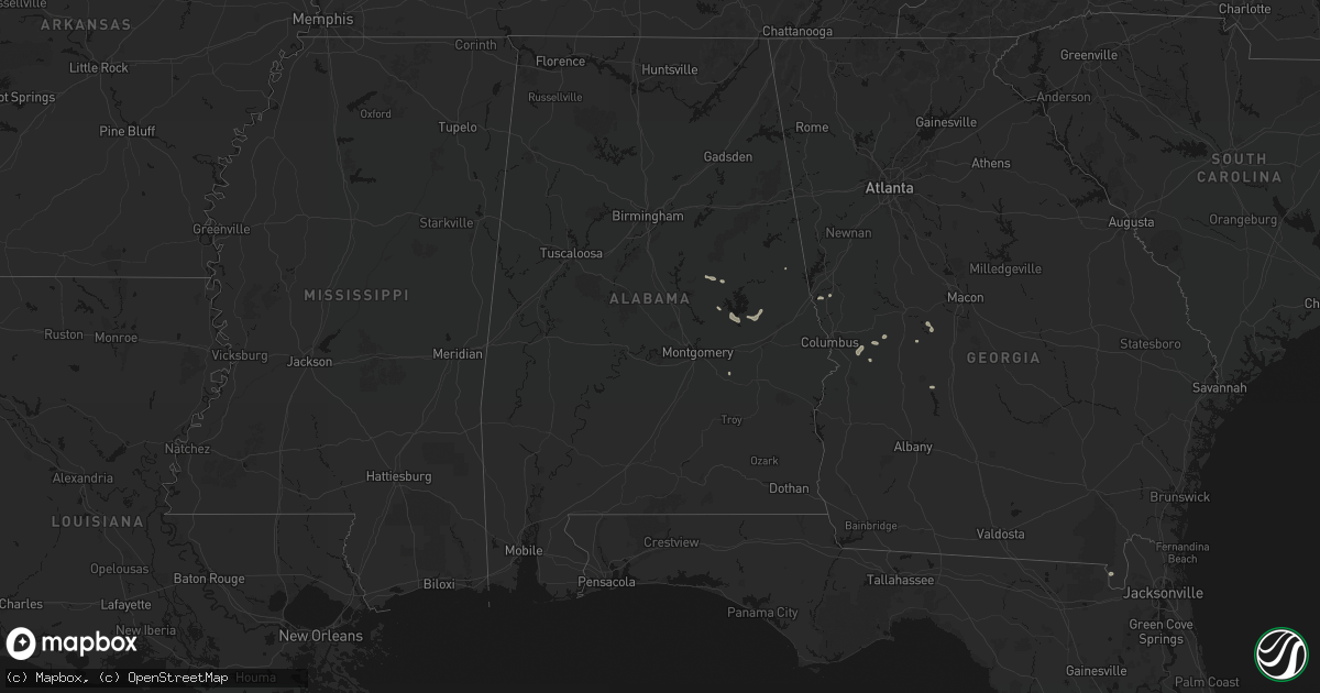 Hail map in Alabama on August 14, 2026