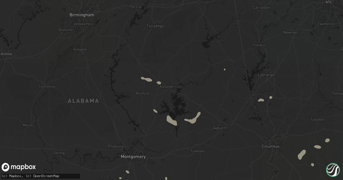 Hail map in Alexander City, AL on August 14, 2026