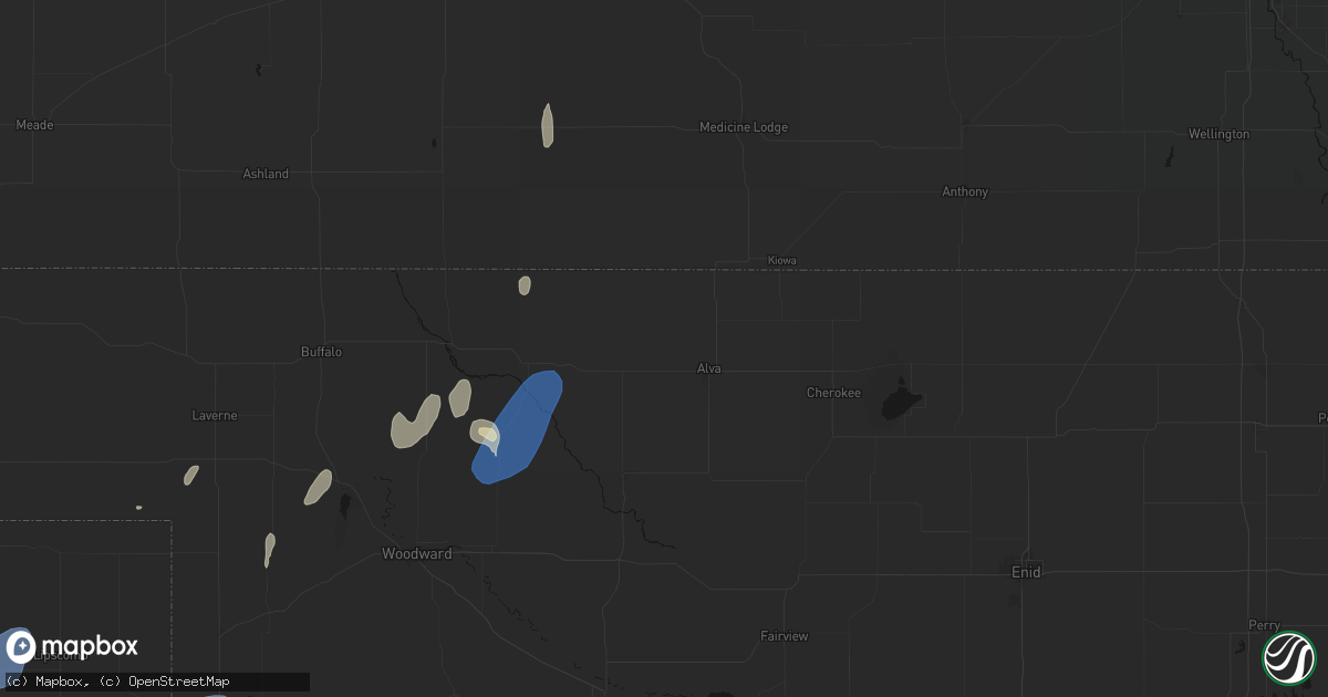 Hail map in Alva, OK on August 14, 2026