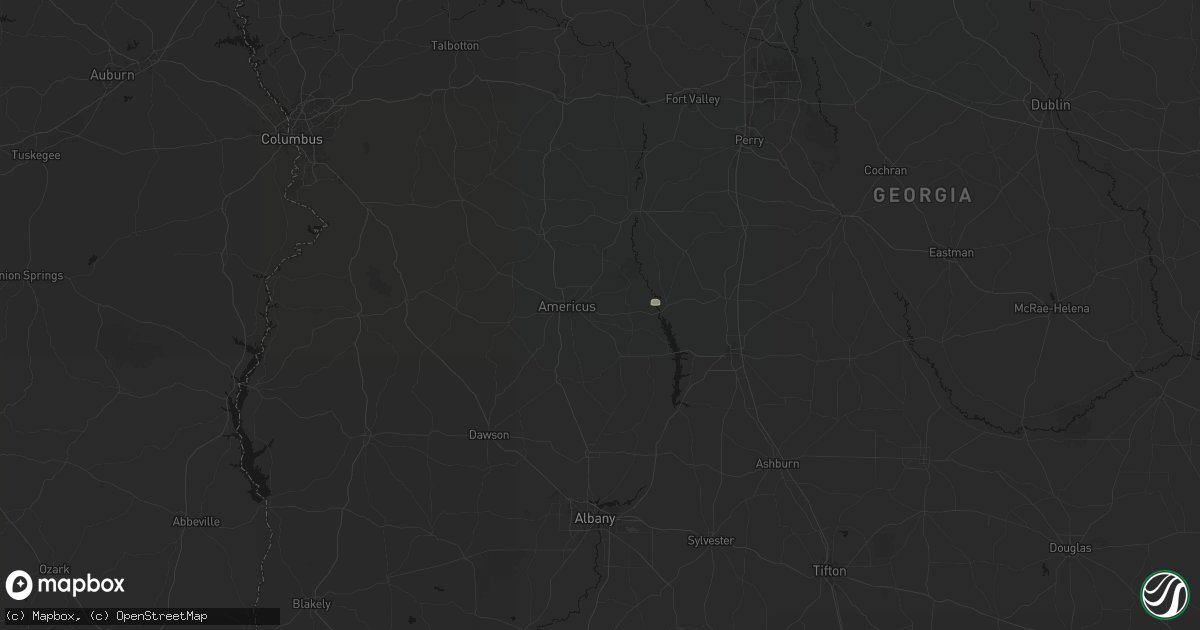 Hail map in Americus, GA on August 14, 2026