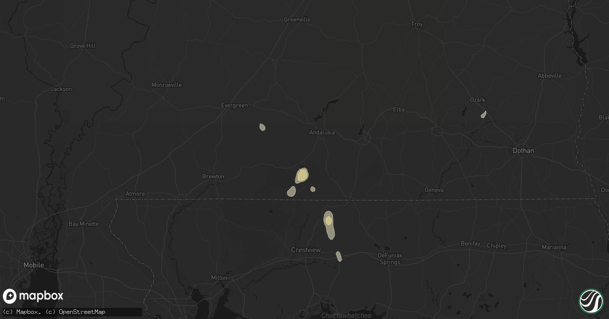 Hail map in Andalusia, AL on August 14, 2026