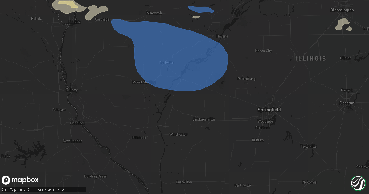 Hail map in Arenzville, IL on August 14, 2026