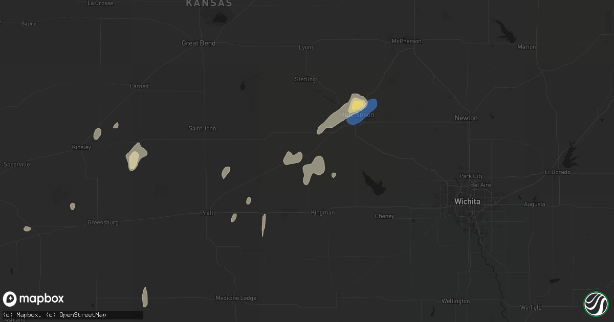 Hail map in Arlington, KS on August 14, 2026
