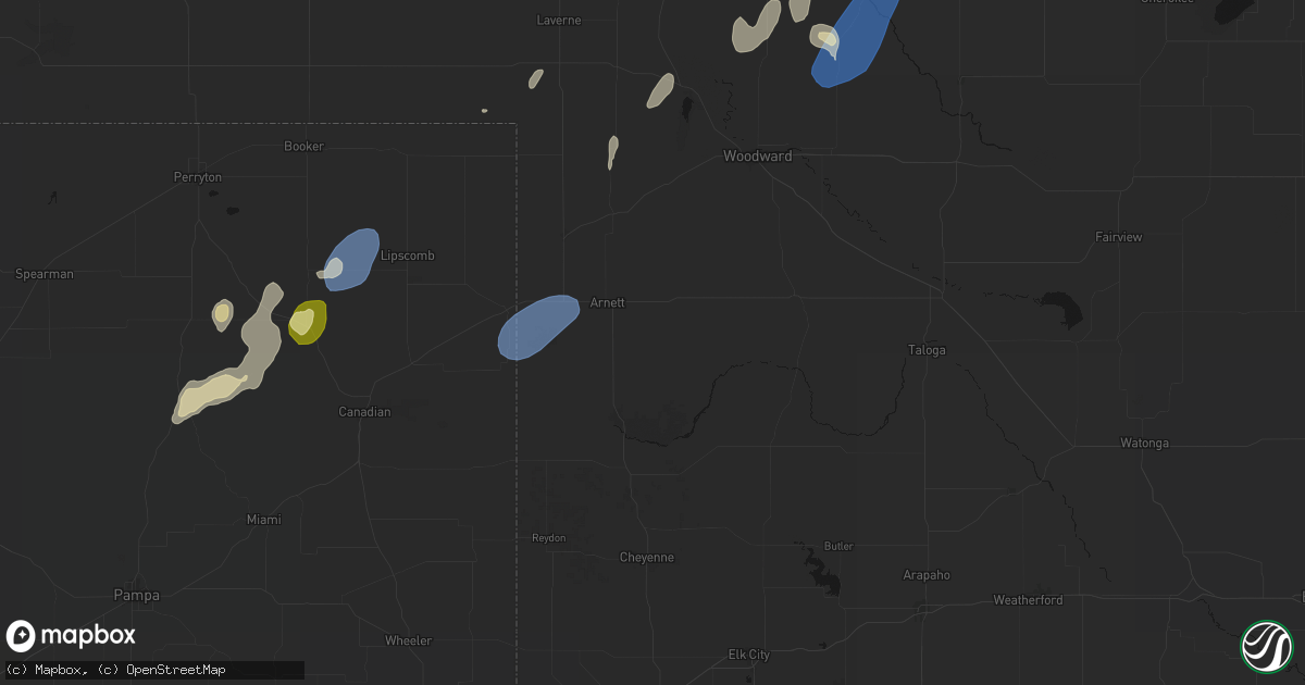 Hail map in Arnett, OK on August 14, 2026