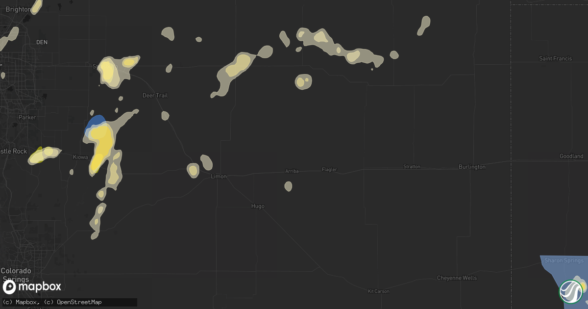 Hail map in Arriba, CO on August 14, 2026