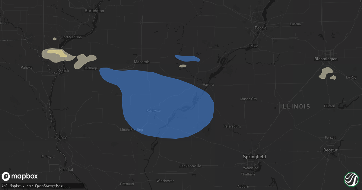 Hail map in Astoria, IL on August 14, 2026