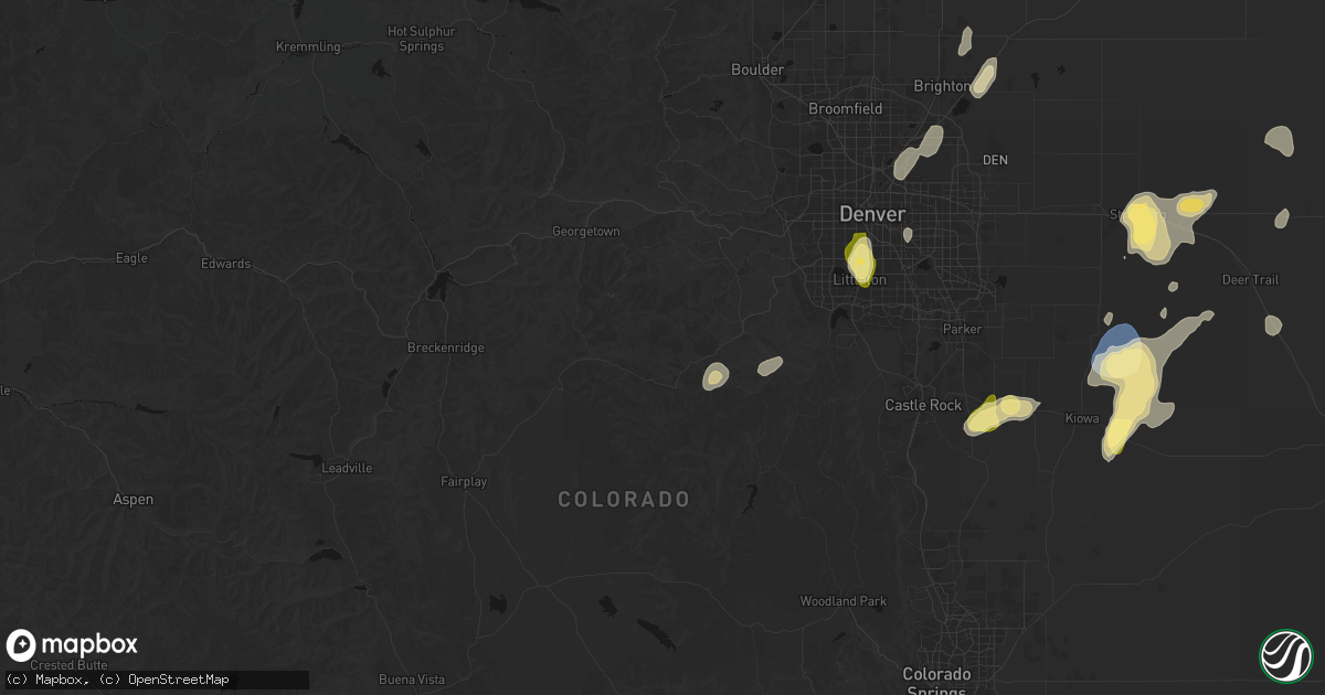Hail map in Bailey, CO on August 14, 2026