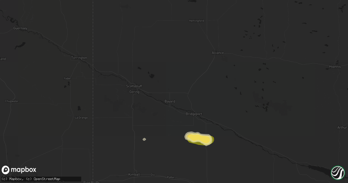 Hail map in Bayard, NE on August 14, 2026