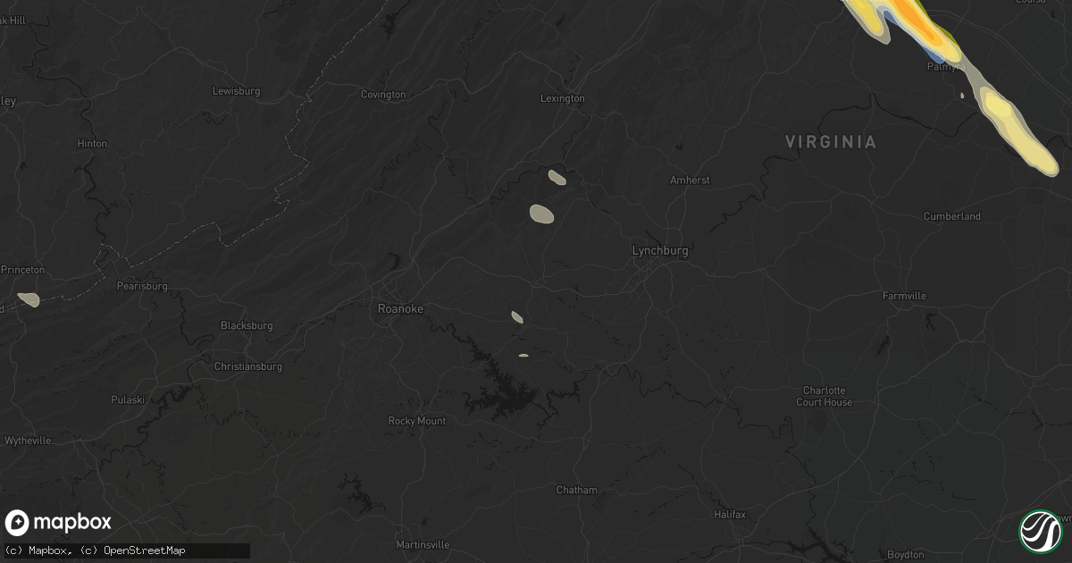 Hail map in Bedford, VA on August 14, 2026