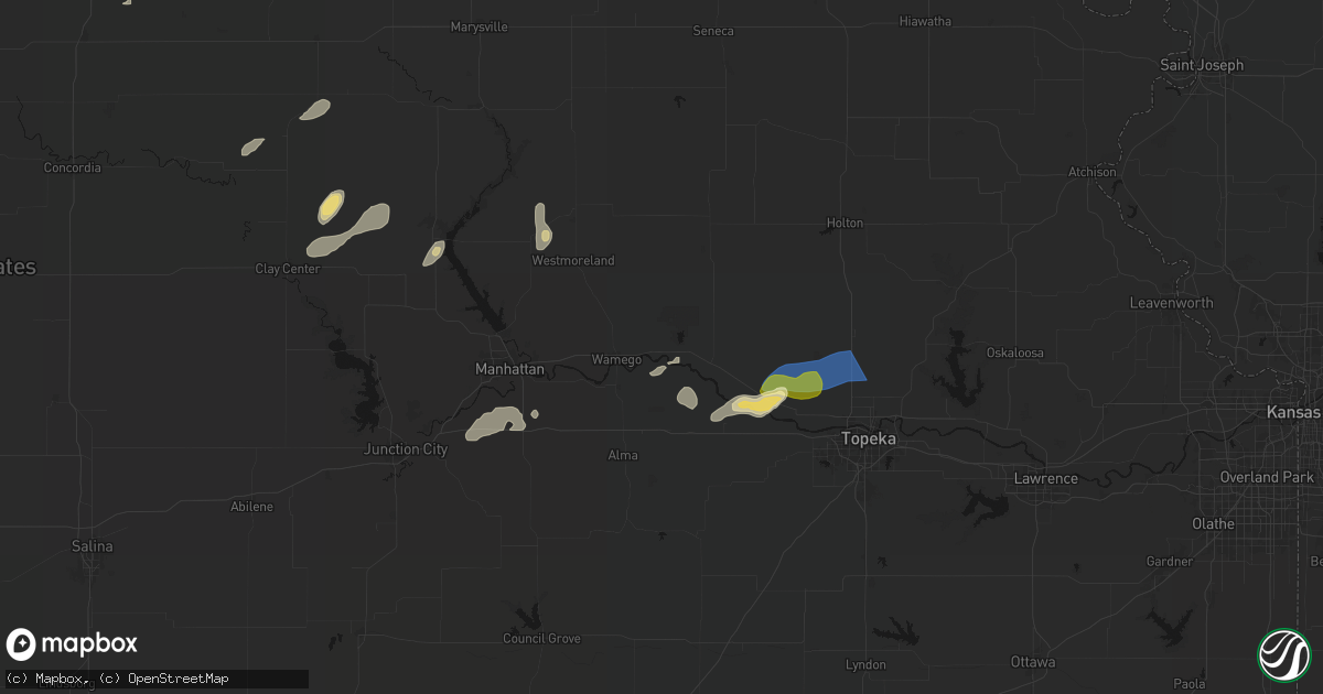 Hail map in Belvue, KS on August 14, 2026