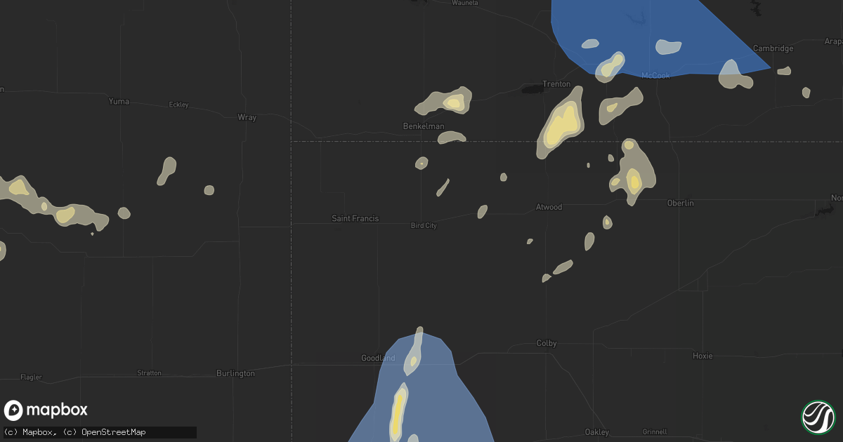 Hail map in Bird City, KS on August 14, 2026