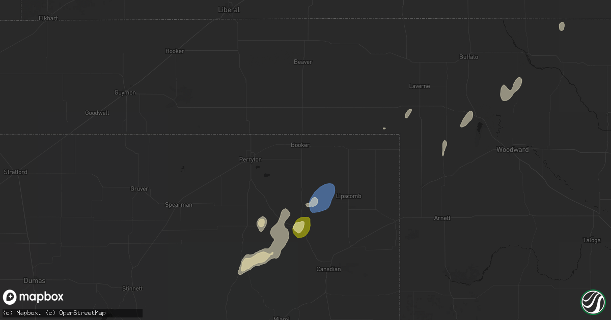 Hail map in Booker, TX on August 14, 2026