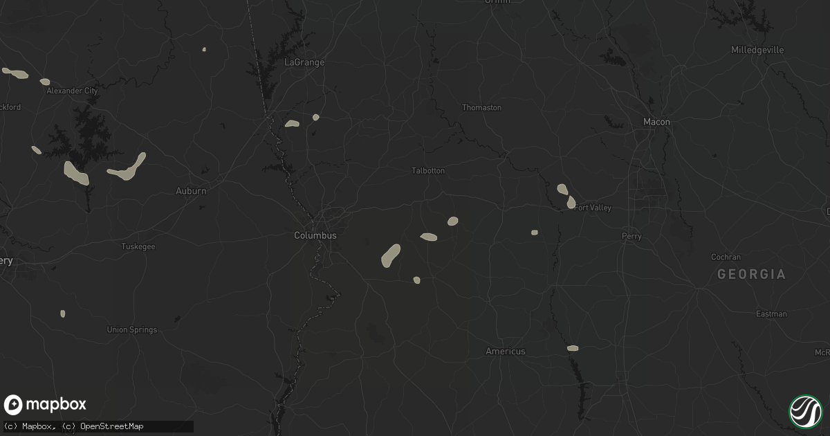 Hail map in Box Springs, GA on August 14, 2026