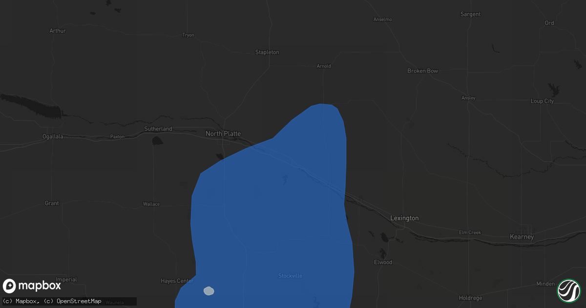 Hail map in Brady, NE on August 14, 2026