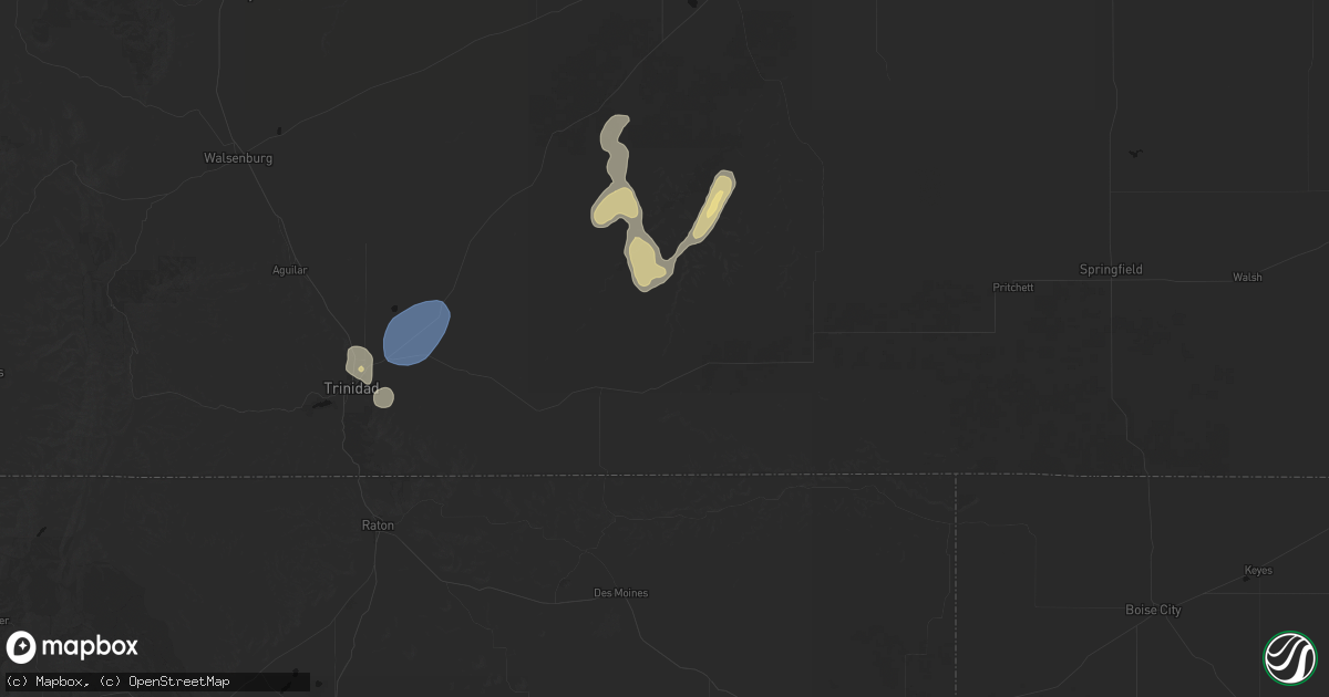 Hail map in Branson, CO on August 14, 2026