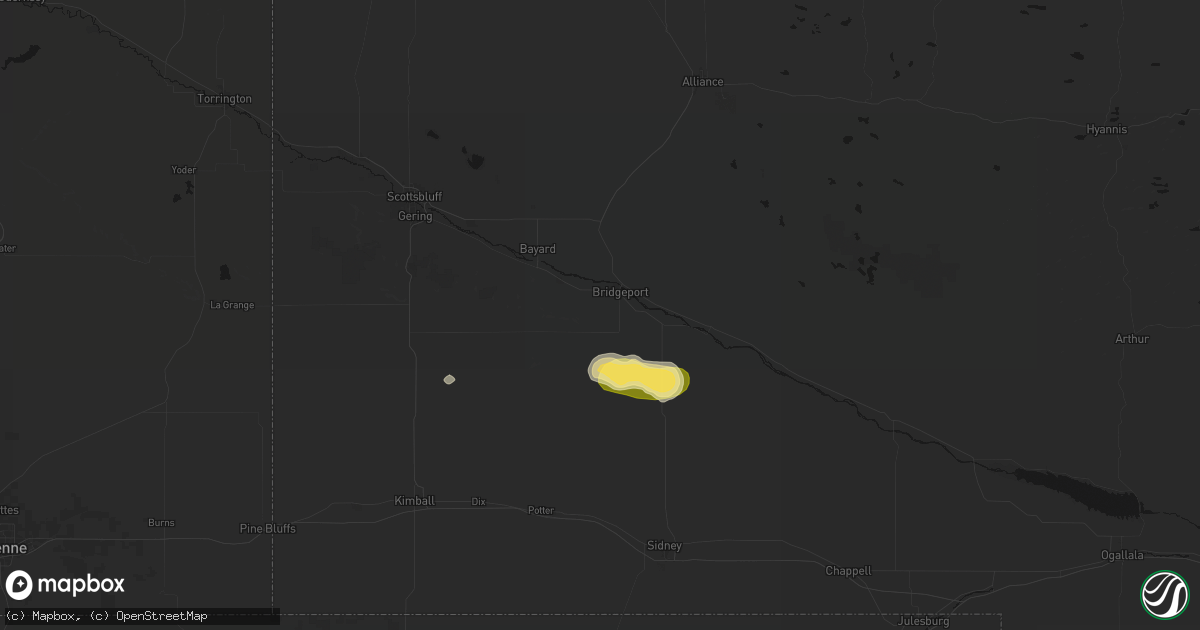 Hail map in Bridgeport, NE on August 14, 2026