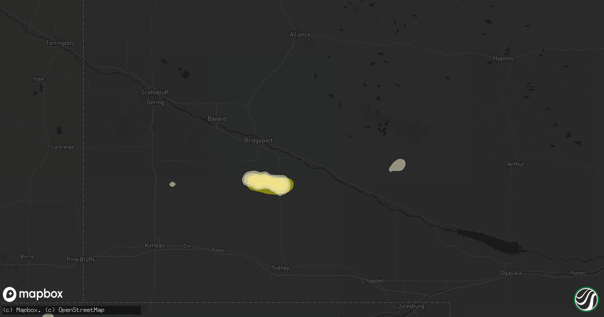 Hail map in Broadwater, NE on August 14, 2026
