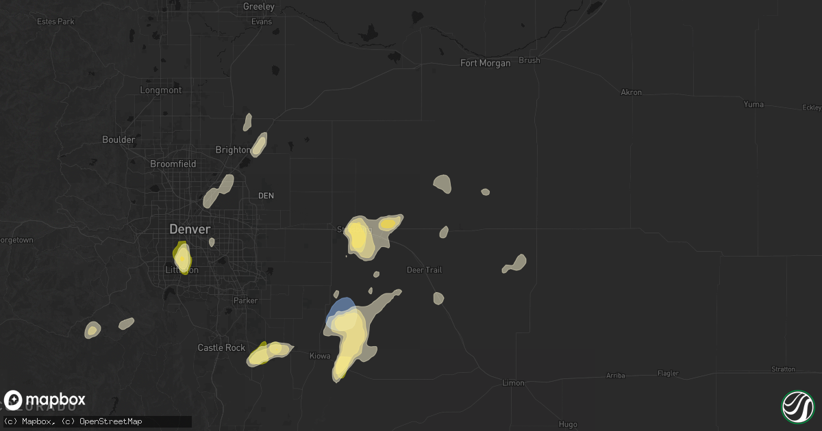 Hail map in Byers, CO on August 14, 2026