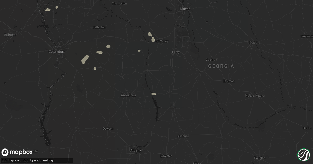Hail map in Byromville, GA on August 14, 2026