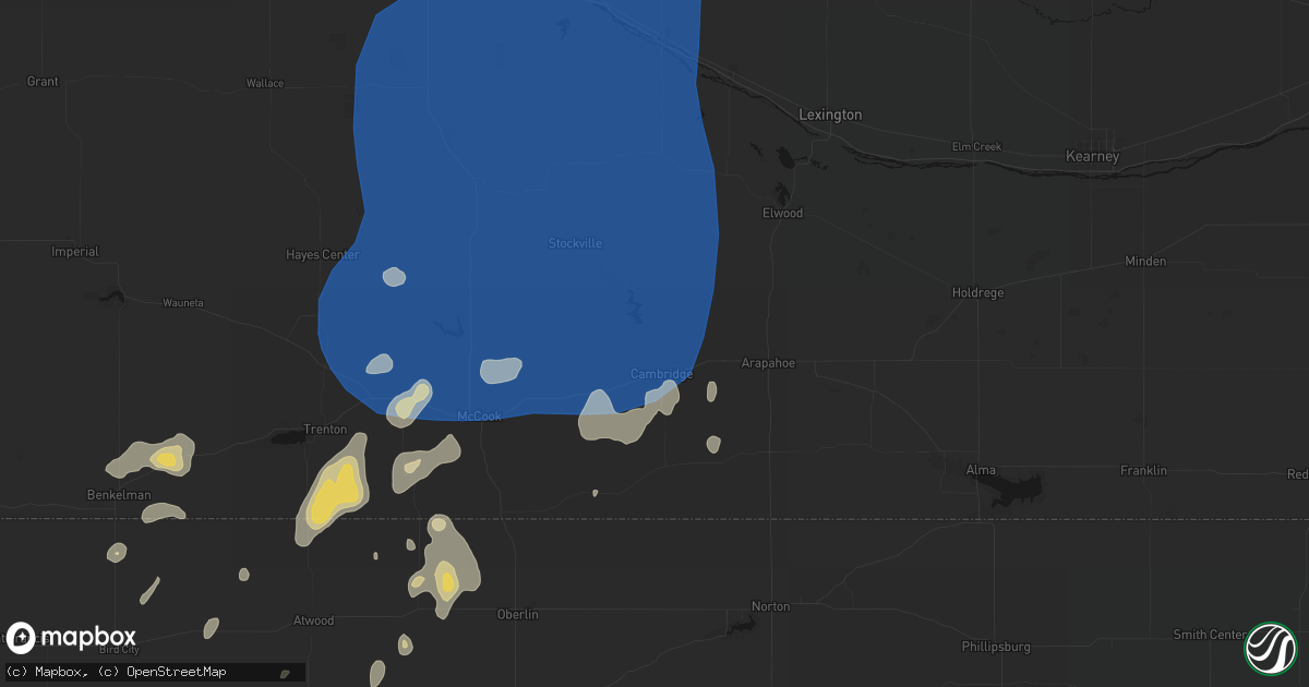 Hail map in Cambridge, NE on August 14, 2026