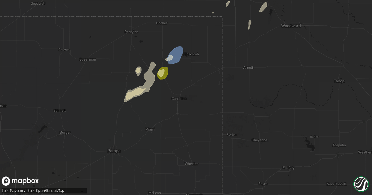 Hail map in Canadian, TX on August 14, 2026