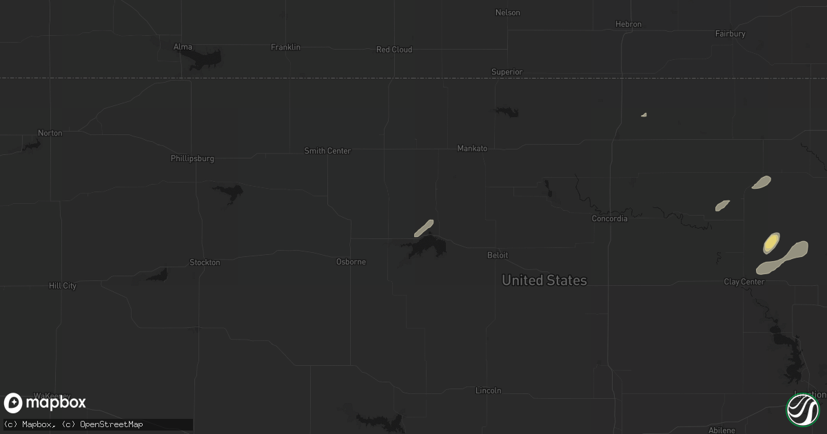 Hail map in Cawker City, KS on August 14, 2026