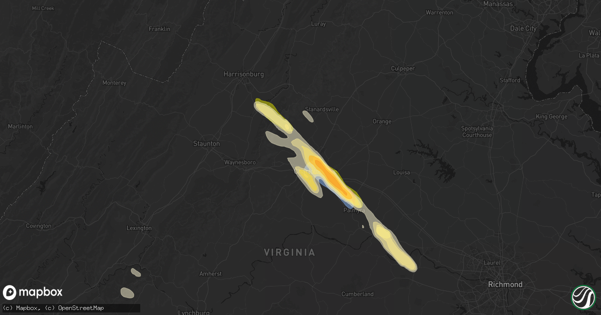 Hail map in Charlottesville, VA on August 14, 2026