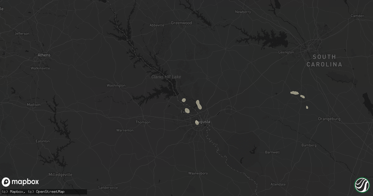 Hail map in Clarks Hill, SC on August 14, 2026