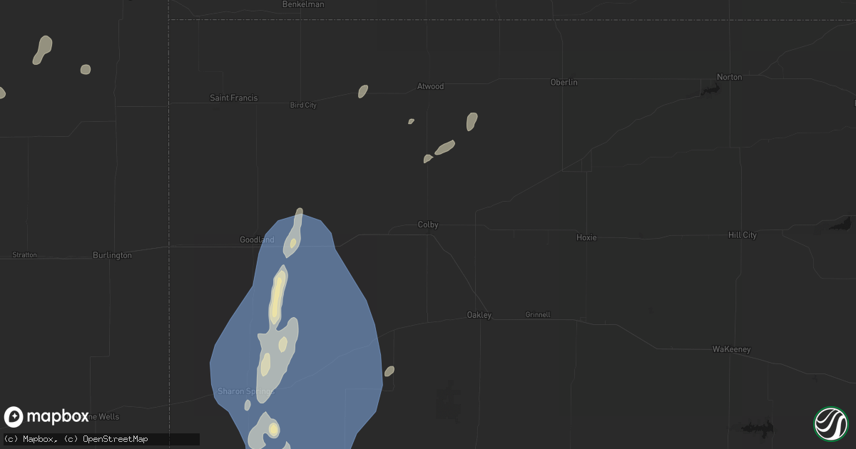 Hail map in Colby, KS on August 14, 2026