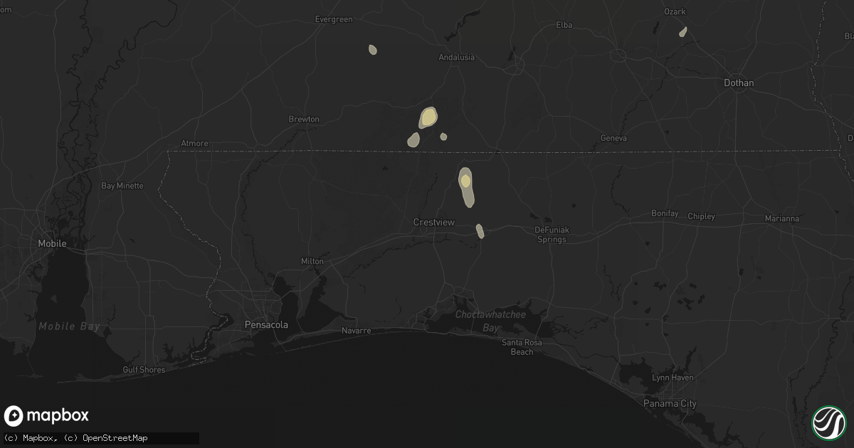 Hail map in Crestview, FL on August 14, 2026