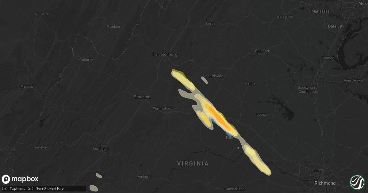 Hail map in Crozet, VA on August 14, 2026