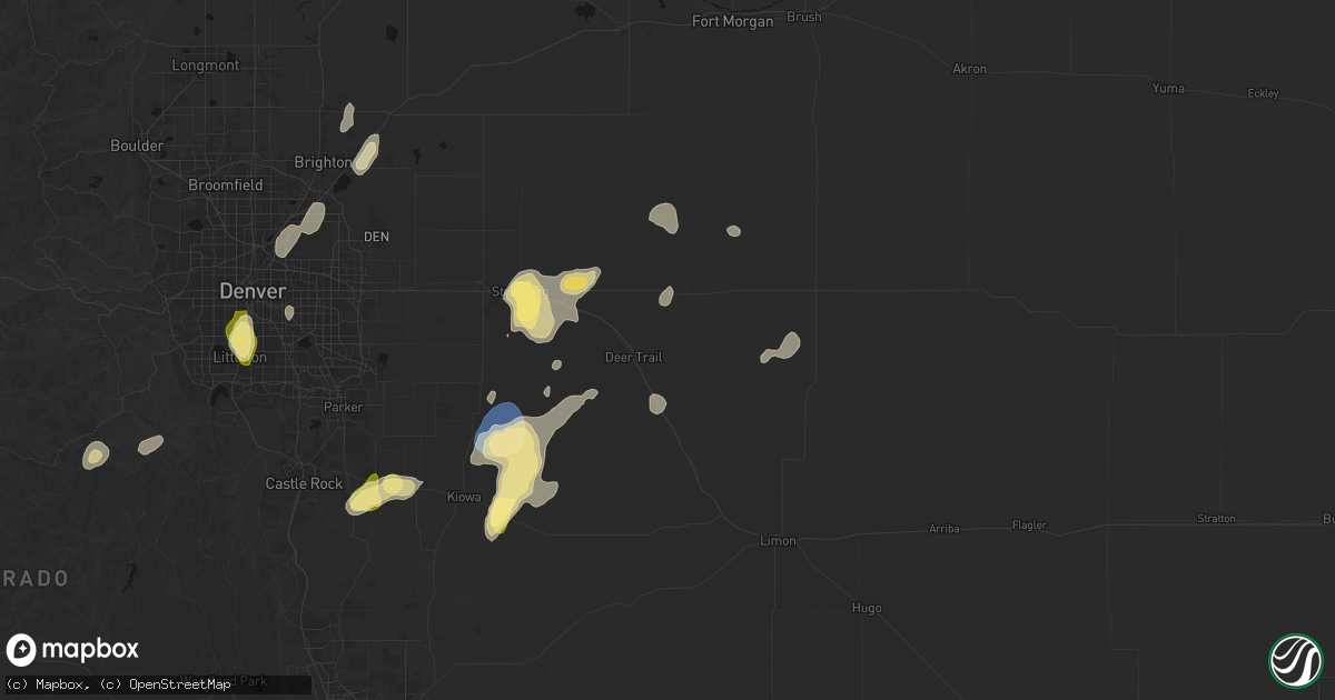 Hail map in Deer Trail, CO on August 14, 2026