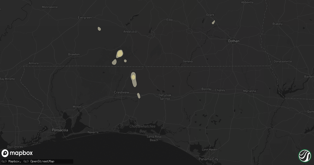 Hail map in Defuniak Springs, FL on August 14, 2026