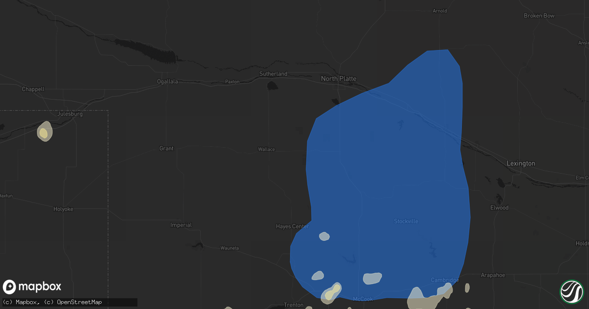 Hail map in Dickens, NE on August 14, 2026
