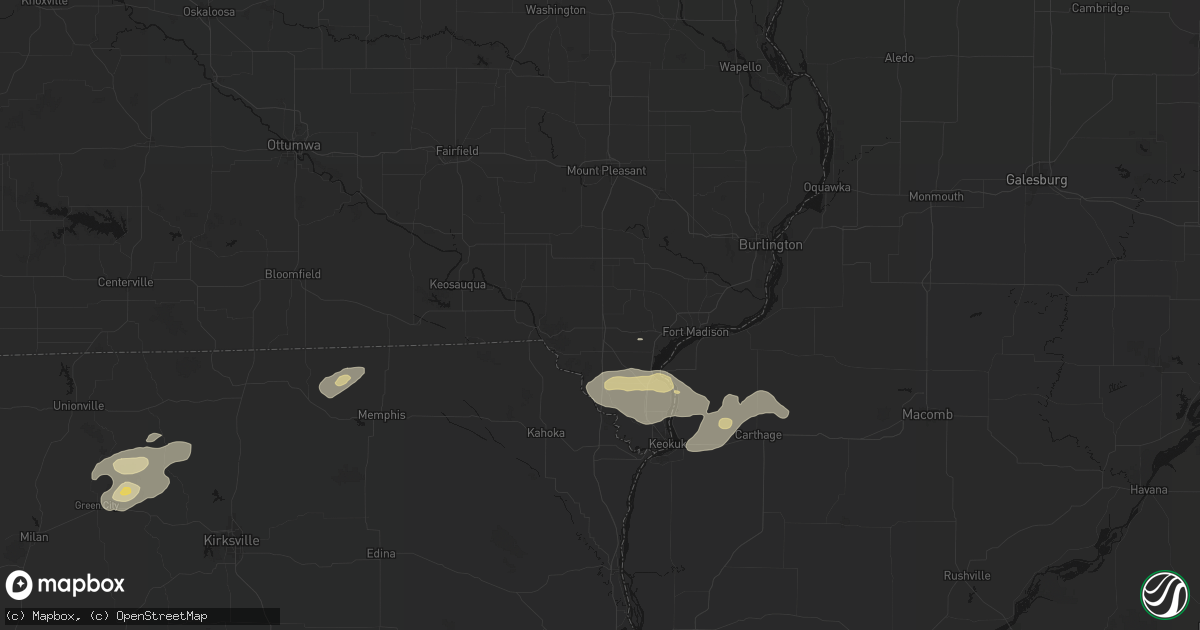 Hail map in Donnellson, IA on August 14, 2026