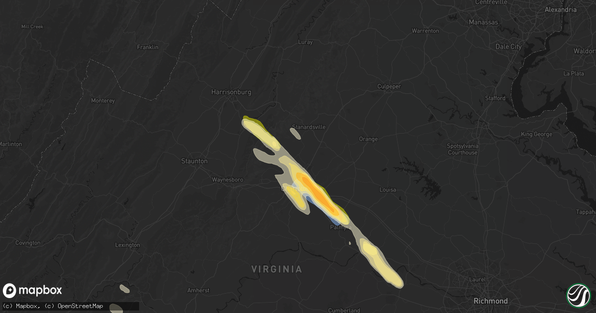 Hail map in Earlysville, VA on August 14, 2026