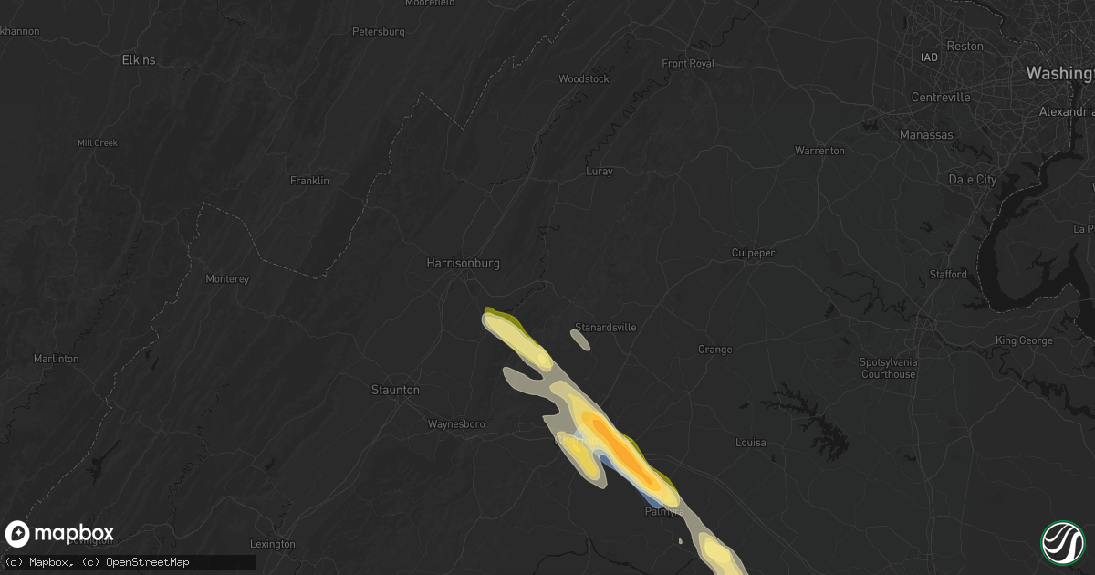 Hail map in Elkton, VA on August 14, 2026