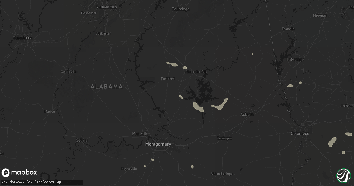 Hail map in Equality, AL on August 14, 2026