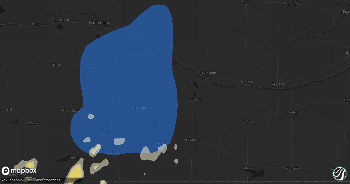 Hail map in Eustis, NE on August 14, 2026