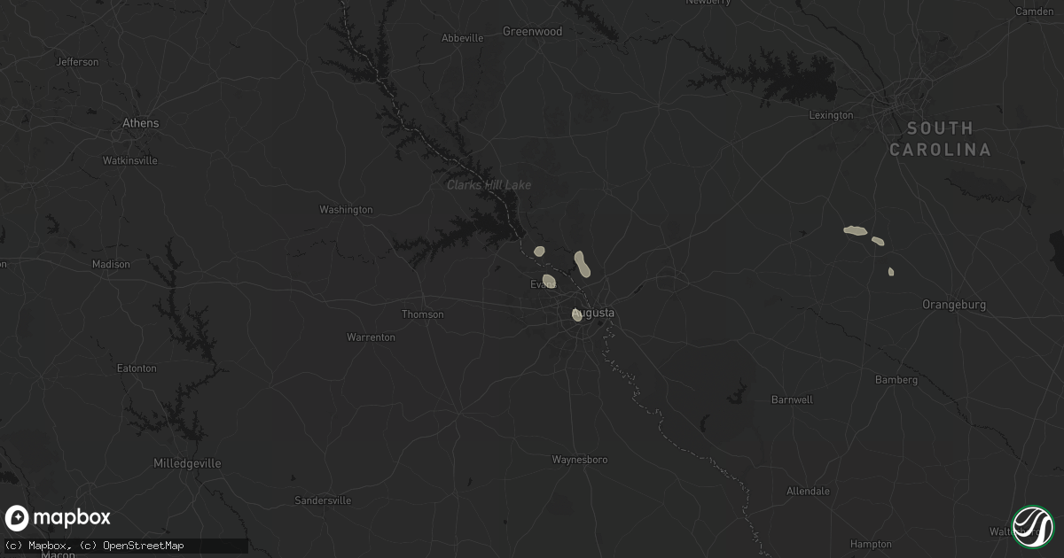 Hail map in Evans, GA on August 14, 2026